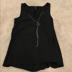 Black flowy tank top with attached necklace
